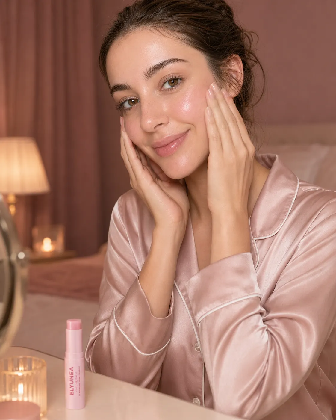 Mujer realizando su ritual nocturno junto a ELYUNEA Volume Balm